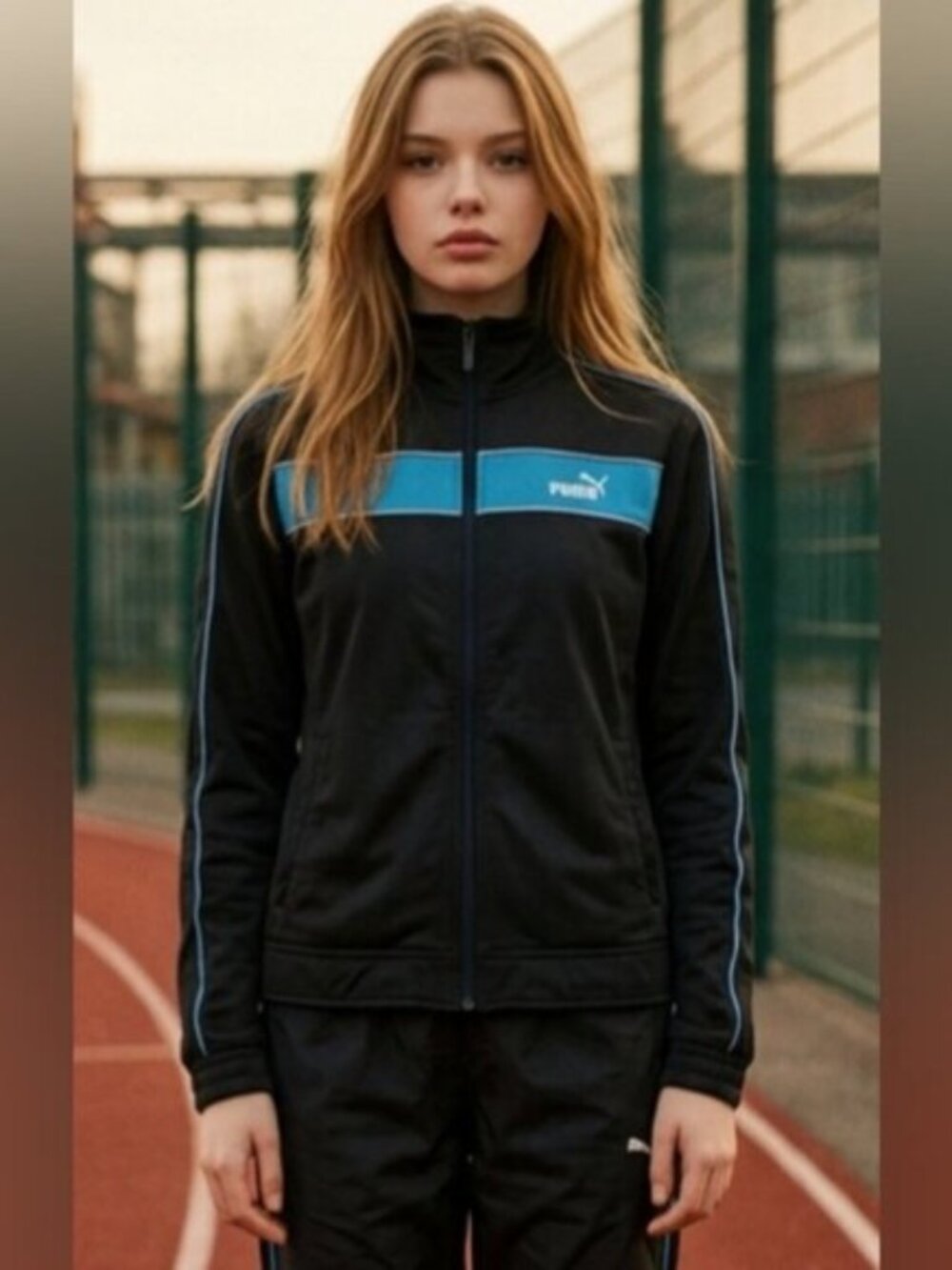 Puma Black and Blue Track Jacket Size Large Full Zip Long Sleeve